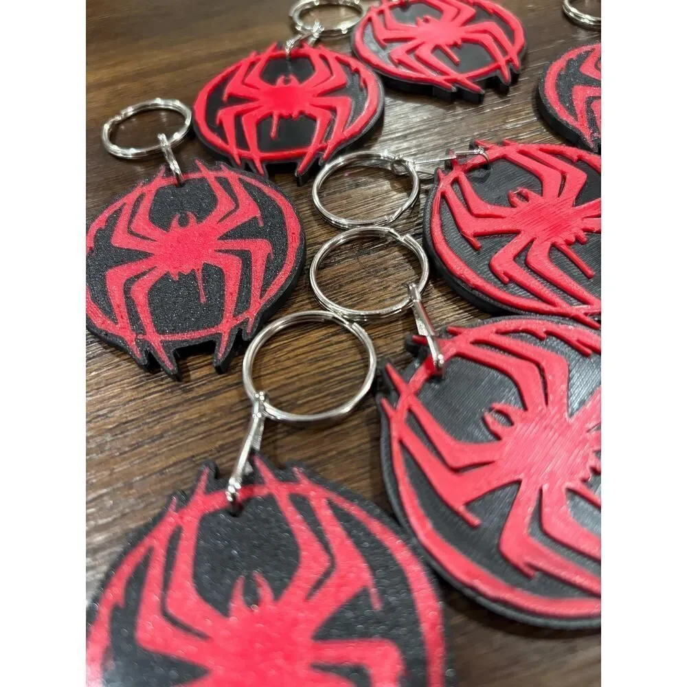 Miles Morales Spiderman Symbol Keychain Pack Dual-Color Raised Design (10 Pack)